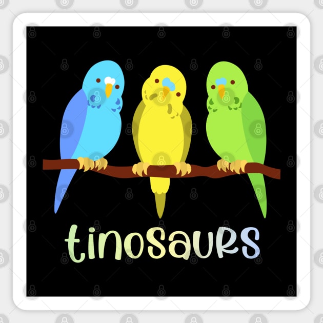 TINOSAURS: Birds are tiny dinosaurs - bright budgies (aka parakeets) in blue, yellow, and green Sticker by Ofeefee